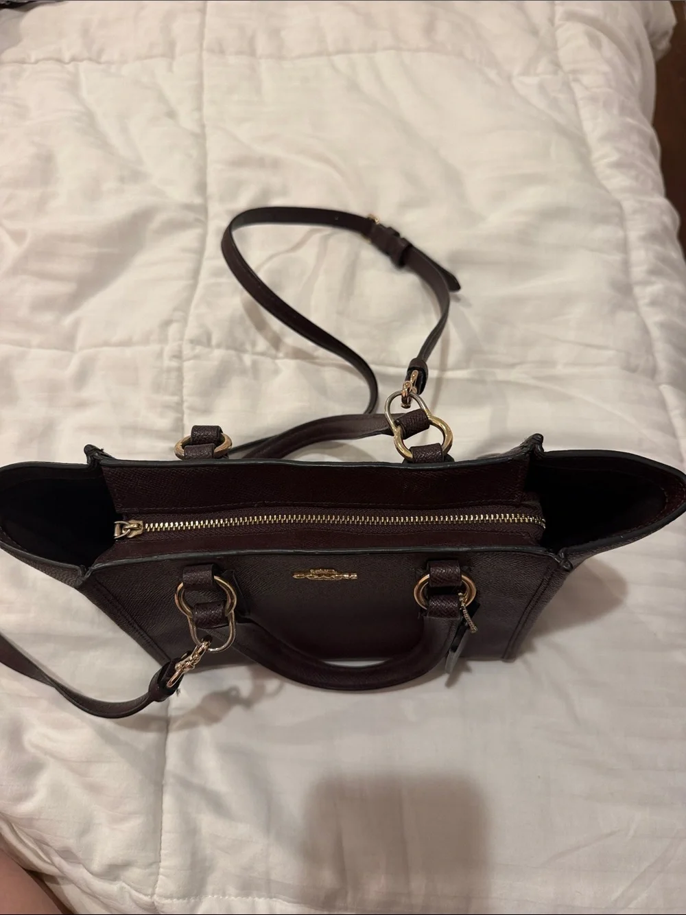 Coach Dark Brown Leather Satchel with Gold Hardware